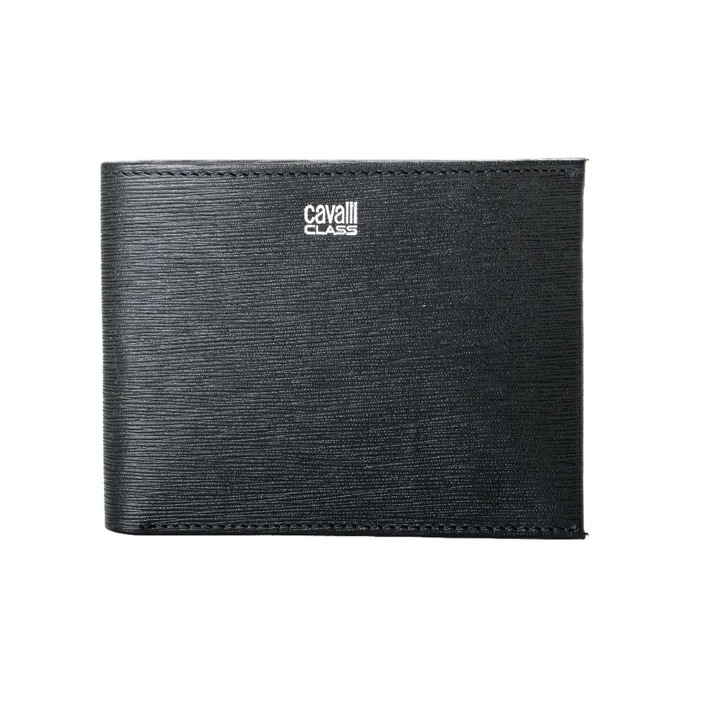 Cavalli Class Men's Black Logo Print Textured Leather Bifold Wallet